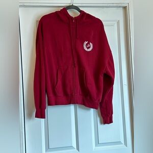 Victoria Secret Pink Size Medium Burgundy White Graphic Zip Up Hoodie Sweatshirt